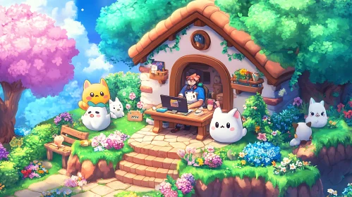Enchanting Garden Cottage Anime Art