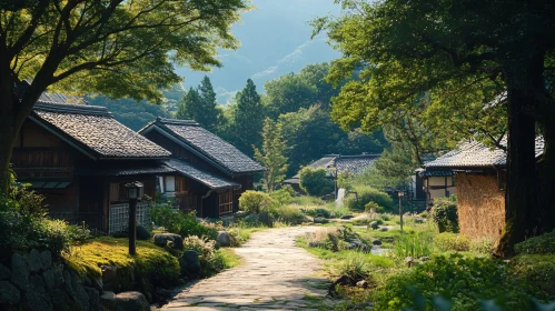 Peaceful Village Path Surrounded by Nature