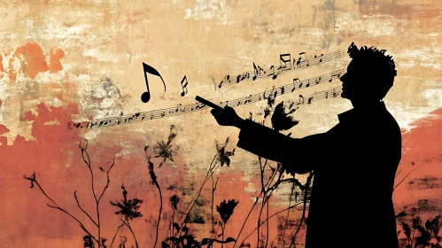 Musical Silhouette in Abstract Scene