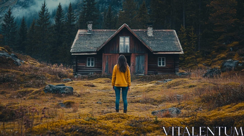 Solitude Amidst Nature - Woman in Forest Cabin