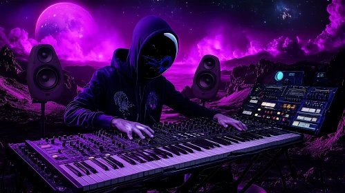 Cosmic Musician in a Futuristic Scene