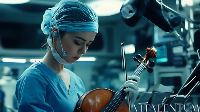 Doctor Performing Music Surgery with Violin AI Image