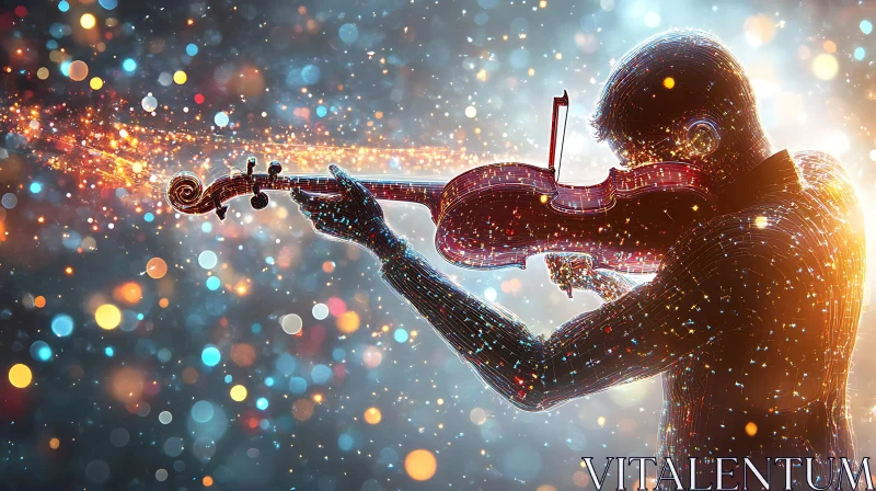 Ethereal Violinist Amidst Digital Radiance AI Image