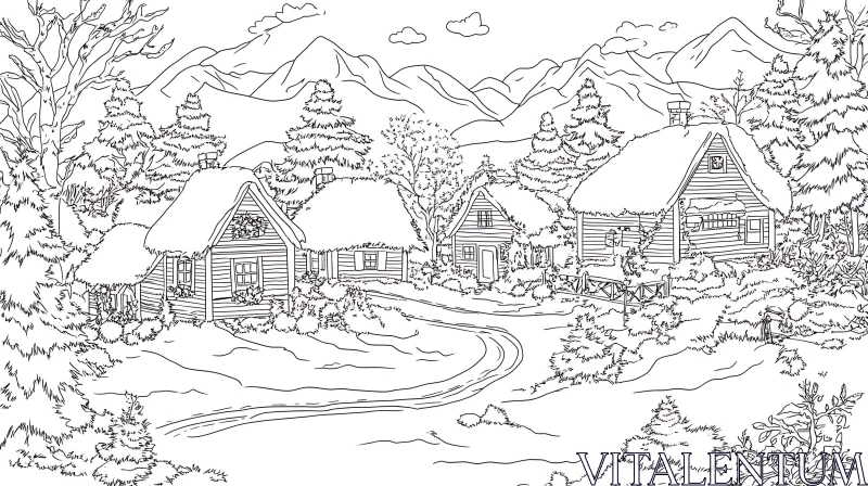 Mountain Village with Cozy Cabins AI Image