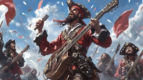 Pirate Concert with Microphone and Guitars