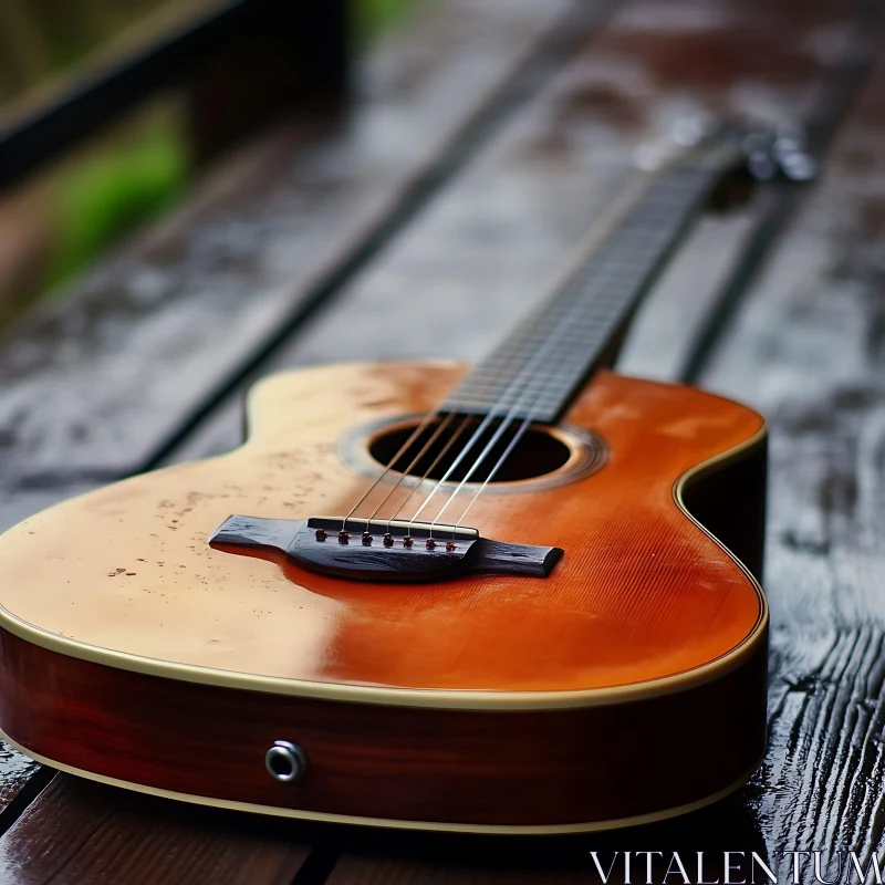 Acoustic Guitar on Wooden Table AI Image