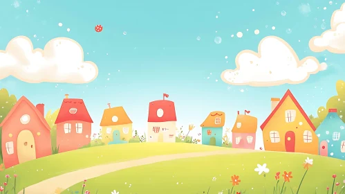 Colorful Cartoon Village Scene