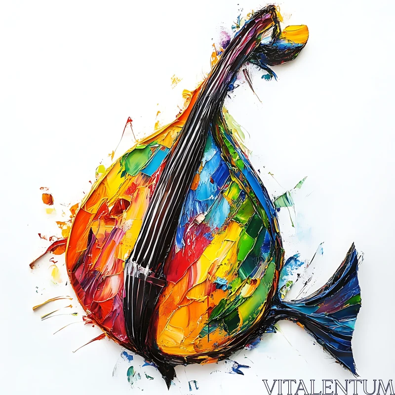 Vibrant Abstract Art of a Hybrid Mandolin and Fish AI Image