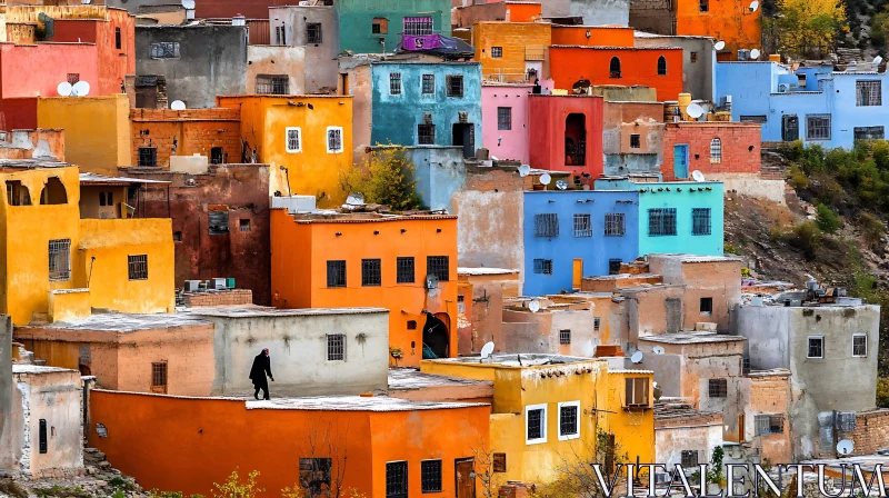 Vibrant Cityscape with Multicolored Houses AI Image