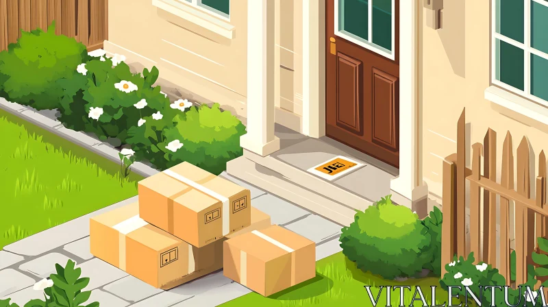 Home Front Porch with Delivered Boxes AI Image