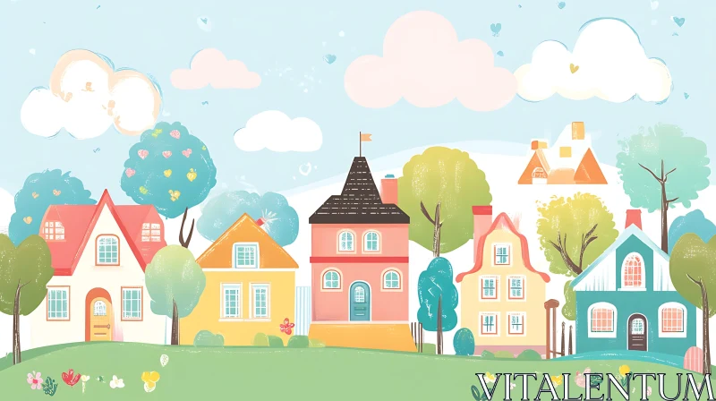 Whimsical Colorful Houses in a Cartoon Neighborhood AI Image