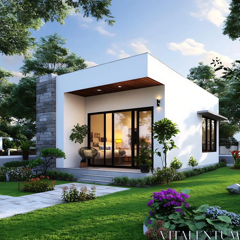 Contemporary Home with Beautiful Garden AI Image