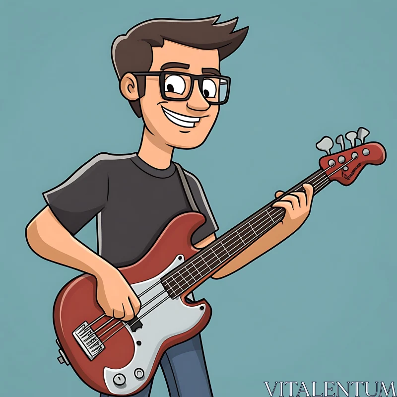 AI ART Smiling Cartoon Musician with Electric Guitar