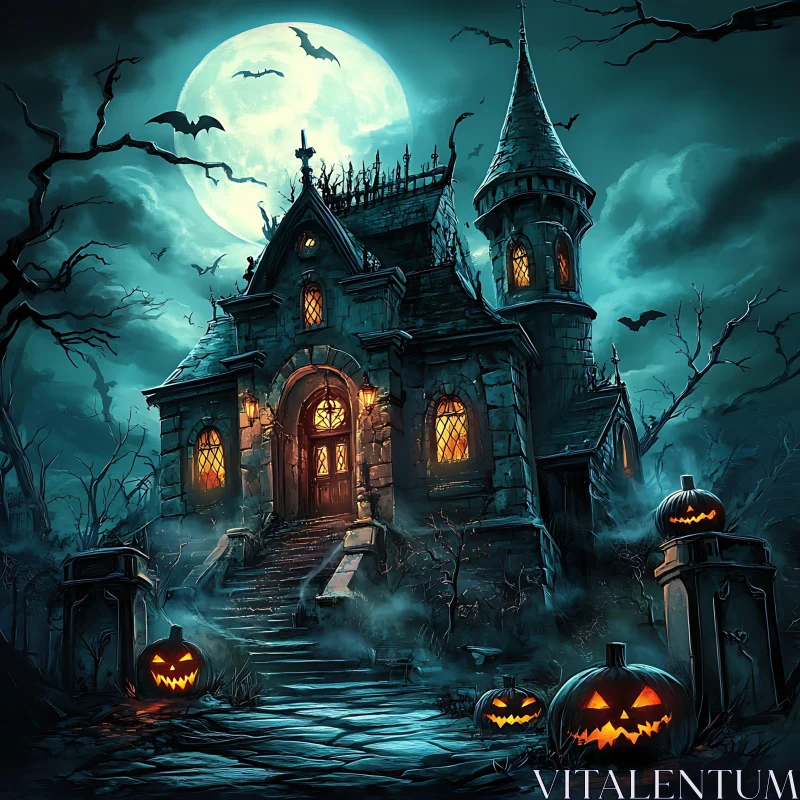 AI ART Eerie Gothic House on Halloween Night