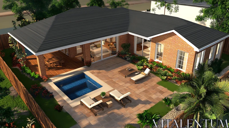 Luxury Modern Brick House with Pool and Garden AI Image