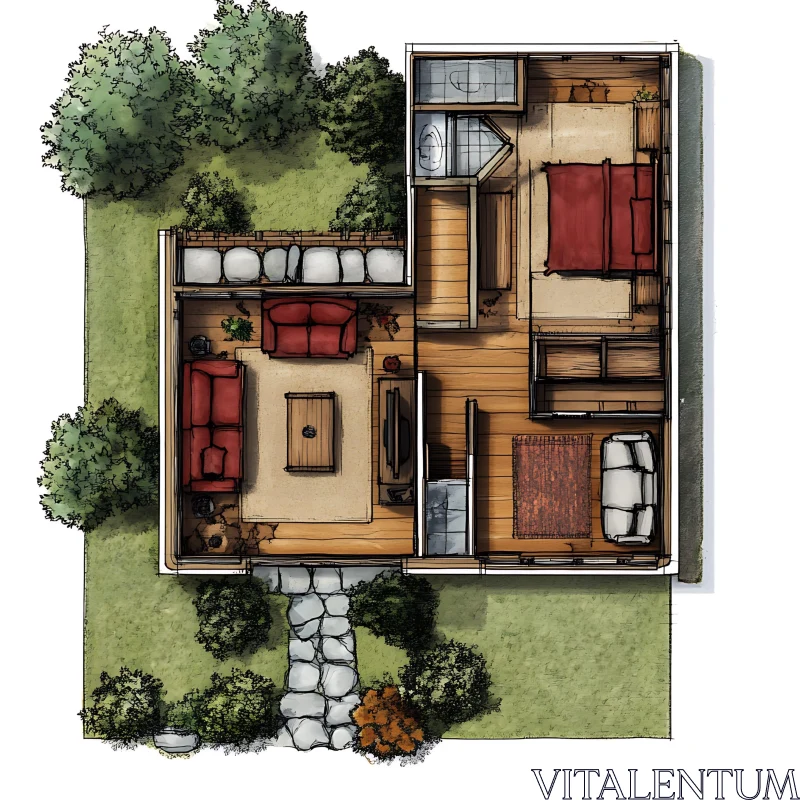 House Floor Plan Design with Interior and Garden AI Image