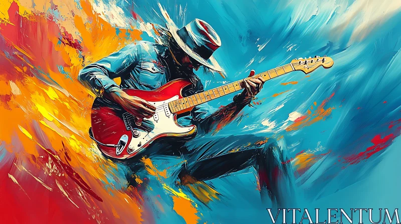 Energetic Guitarist in Abstract Art AI Image