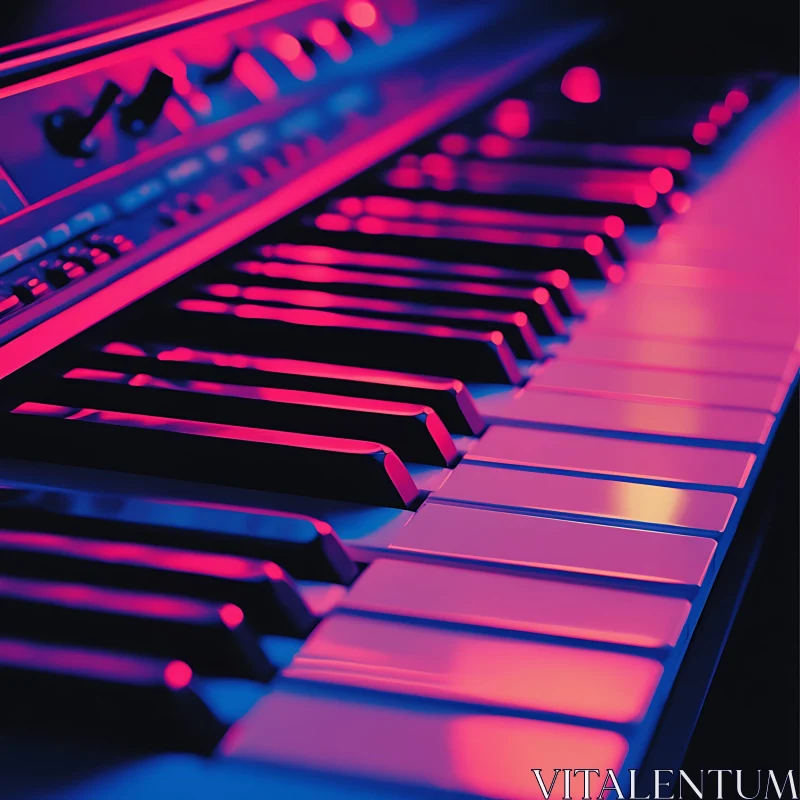 Neon-Lit Keyboard Close-Up AI Image