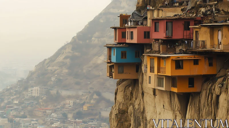 Precariously Perched Colorful Cliffside Homes AI Image