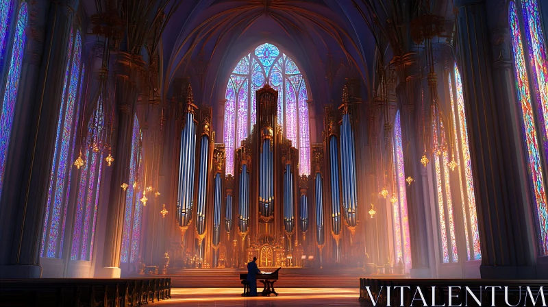 Cathedral Sanctuary with Stained Glass Windows AI Image