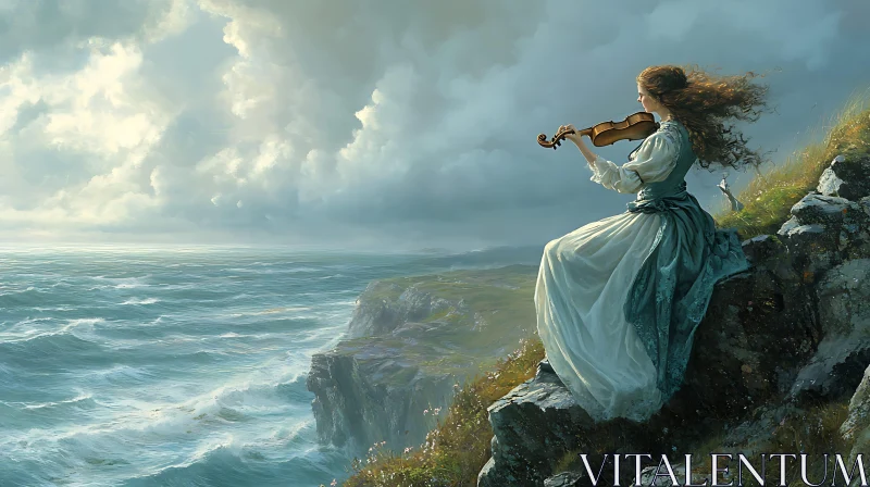 Melancholic Melody by the Sea AI Image