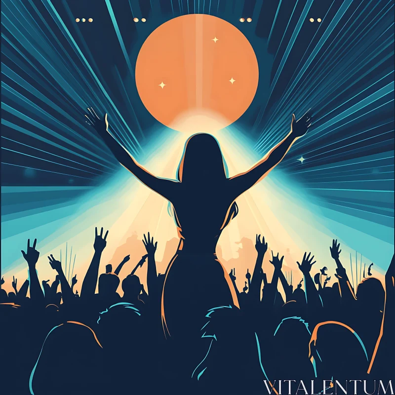 AI ART Stylized Concert Art with Silhouetted Crowd and Radiant Lights