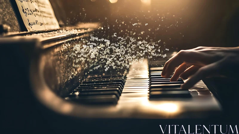 Enchanting Piano Scene with Notes in the Air AI Image