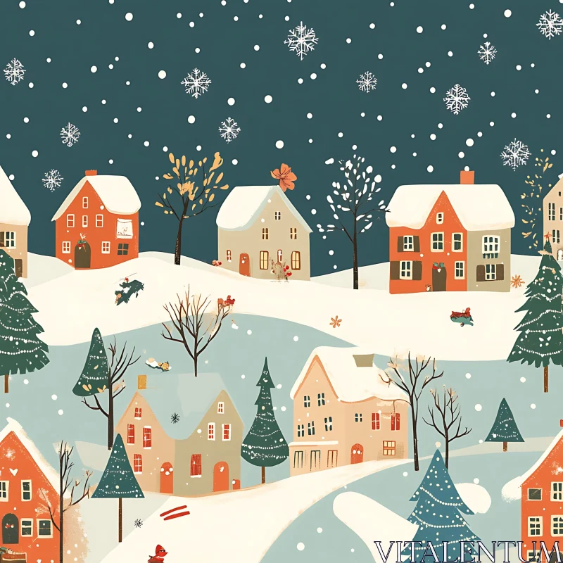 Charming Winter Village Scene AI Image