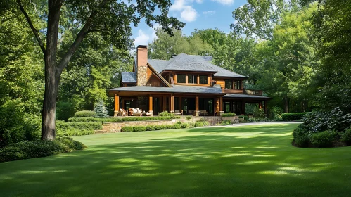 Serene Two-Story House with Spacious Porch and Manicured Lawn