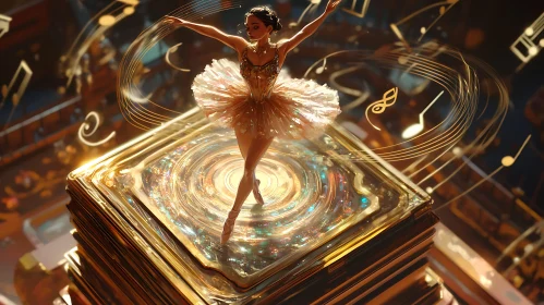 Elegant Ballerina Surrounded by Musical Harmony