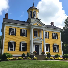 Colonial House with Cupola and Landscaped Front Yard