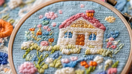 Artistic Needlework Featuring a Charming Cottage