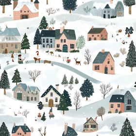 Festive Winter Village Illustration