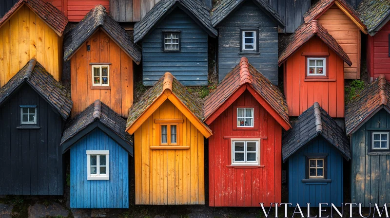 AI ART Close-up of Charming Wooden Houses with Colorful Paint