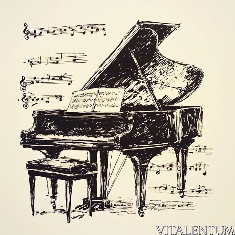 Artistic Representation of a Grand Piano AI Image