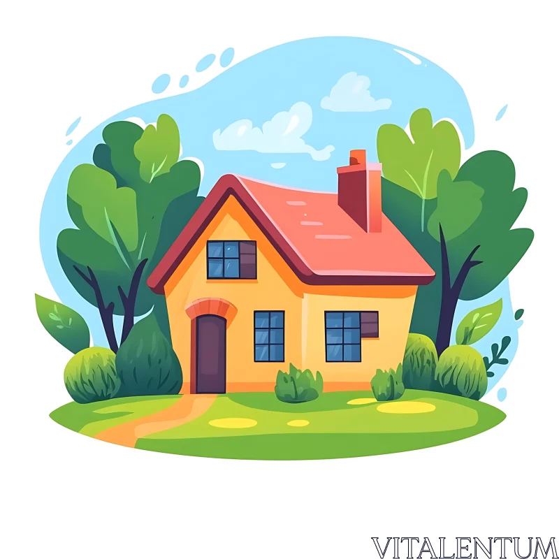 Cartoon Cottage Amidst Nature AI Image