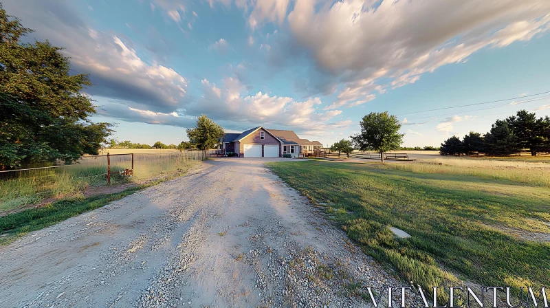 Countryside House in Evening Light AI Image