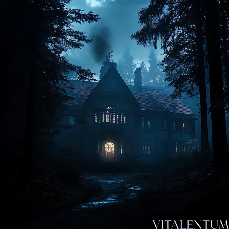 Gothic Mansion Hidden in Misty Forest AI Image