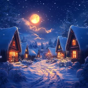 Peaceful Winter Village at Night