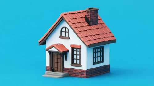 Architectural Model of Small House with Red Roof