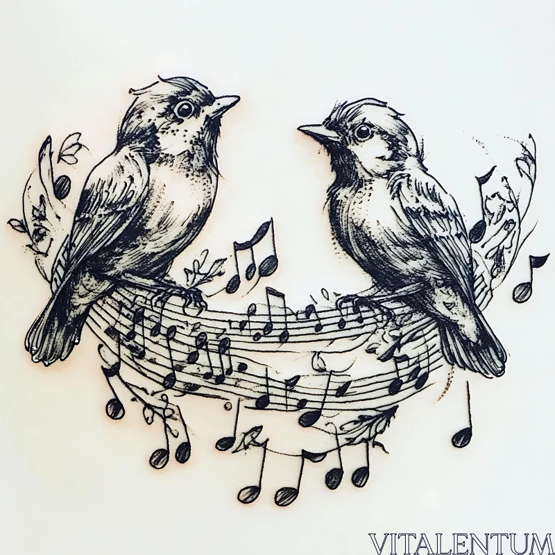 Artistic Music-Themed Bird Illustration AI Image