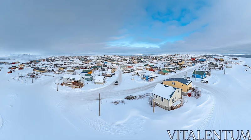 Picturesque Winter Village from Above AI Image