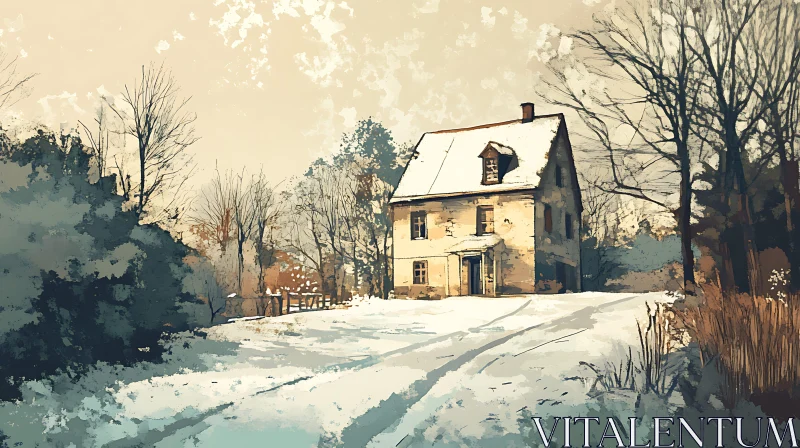 AI ART Winter House in Snowy Landscape