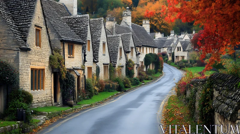 Autumn Scene of a Picturesque Village Street AI Image