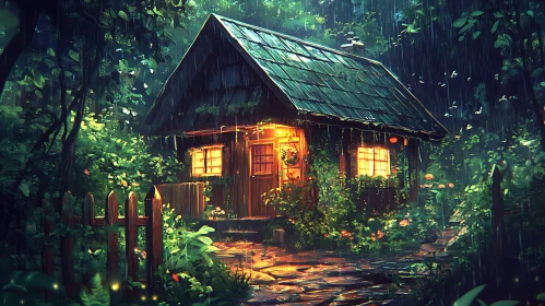 Cozy Wooden Cottage Amidst Rain