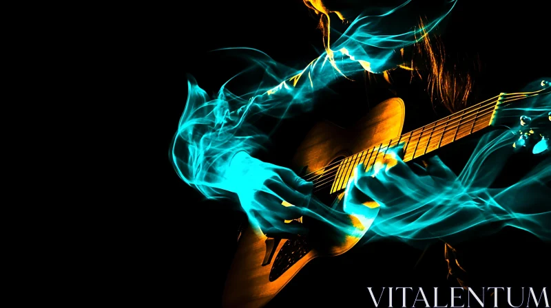 Guitar Playing with Turquoise Fire AI Image