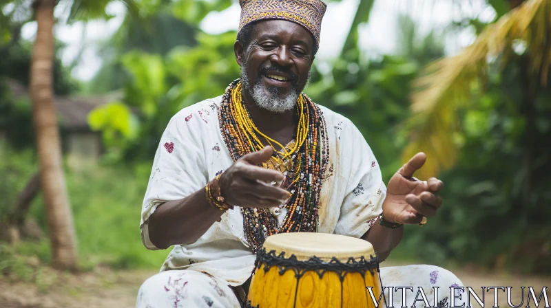 Vibrant Cultural Drum Performance in Nature AI Image