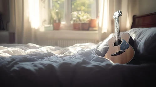 Serene Bedroom with Guitar