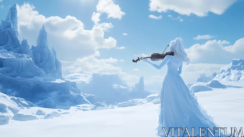 Violinist in a Snowy Landscape AI Image