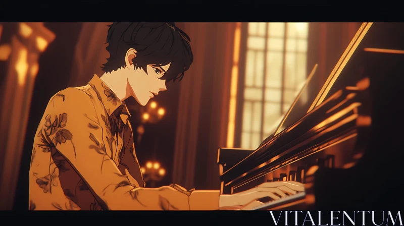 Anime Musician Playing Piano AI Image